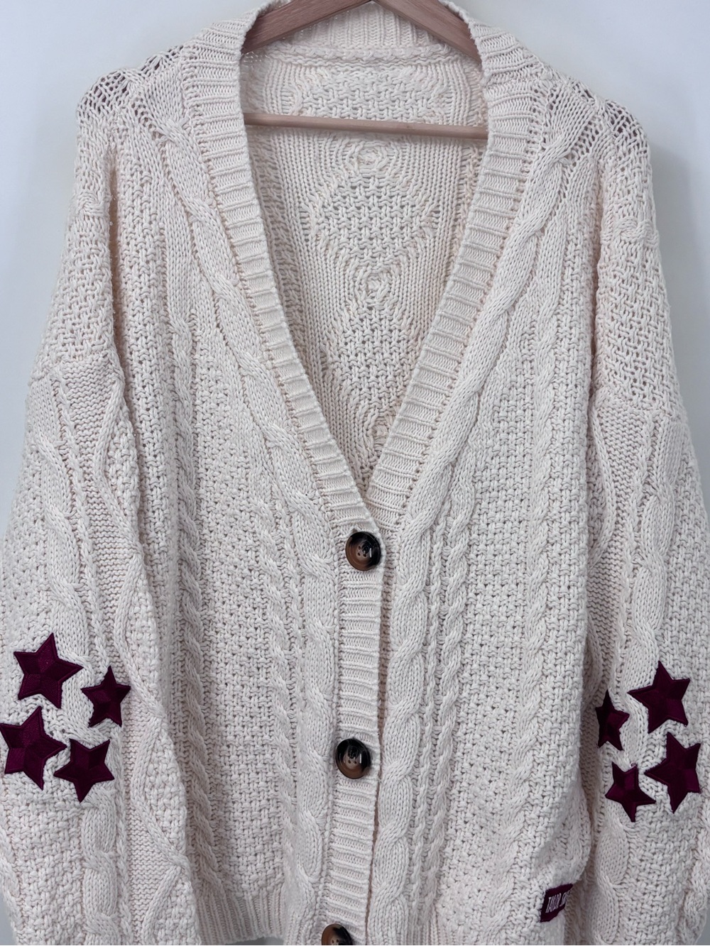Taylor Swift Cream Cable Knit Button-Front Red star cardigan Med/ Large sweater - Picture 5 of 9